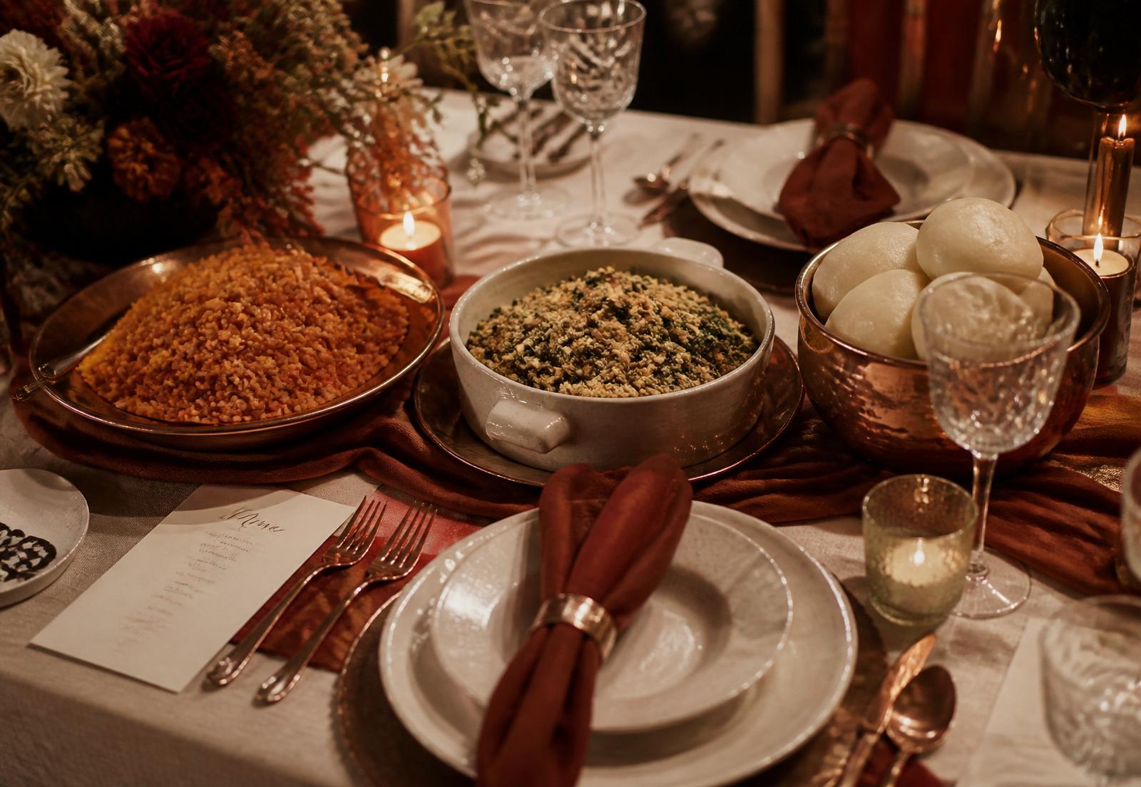 Candlelit private dining table with heritage dishes