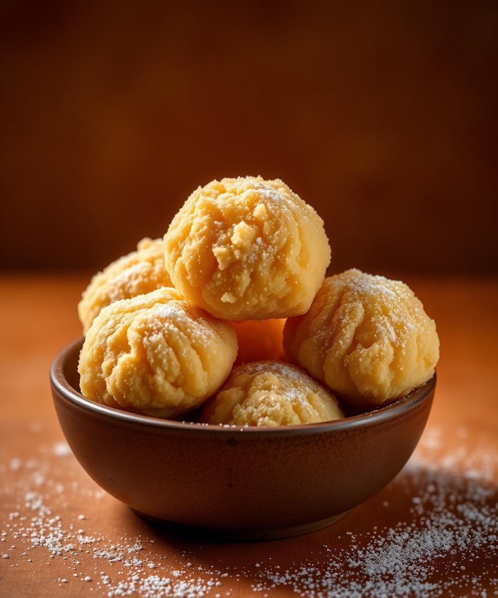 Golden puff puff in a ceramic bowl